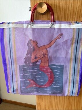 Lavender Mermaid Tote with Red Handles from Mexico
